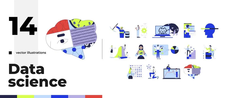 Artificial intelligence and data science cartoon flat illustrations bundle 스톡 일러스트