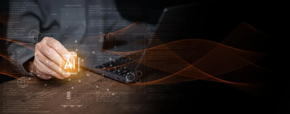 Artificial intelligence and data science background with machine learning, .. Stock Photos