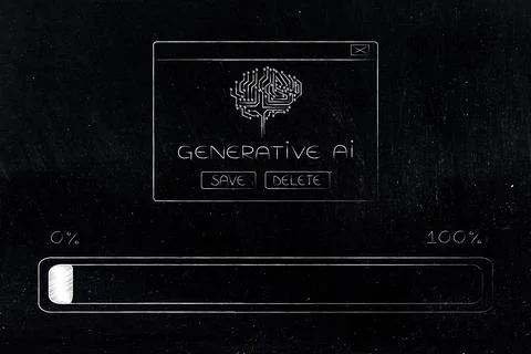 Artificial intelligence and deep learning, generative AI pop-up message wit.. Illustrazione stock