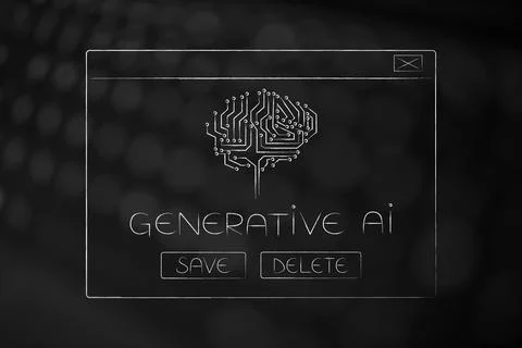 Artificial intelligence and deep learning, generative AI  pop-up message wi.. Illustrazione stock