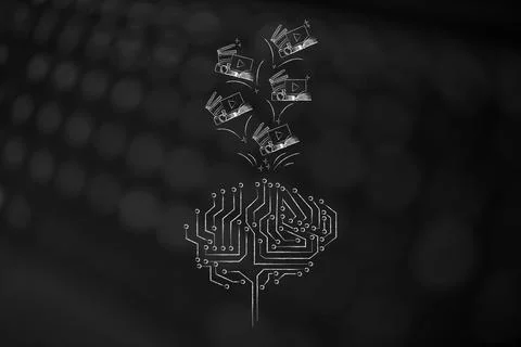 Artificial intelligence and deep learning, robot brain with photos videos a.. Stock Illustration