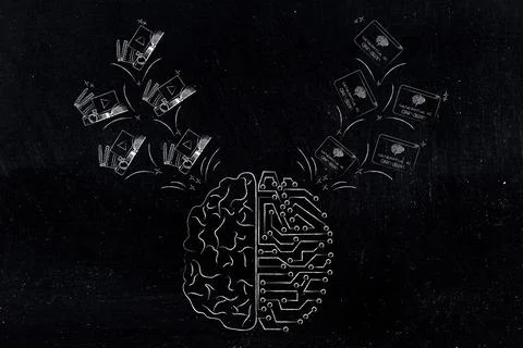 Artificial intelligence and deep learning, human brain creating videos phot.. Stock Illustration