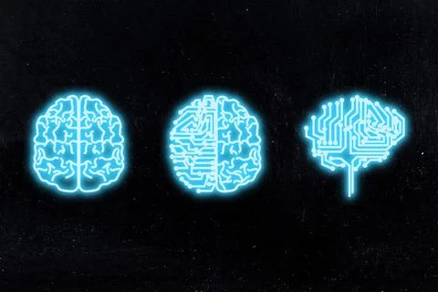 Artificial intelligence and deep learning, human brain and microchip brain .. Stock Illustration