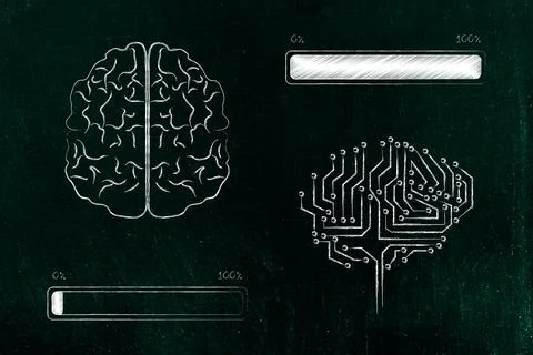 Artificial intelligence and deep learning, human brain with slow progress b.. Stock Photos
