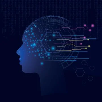 Artificial Intelligence and Digital Human Head Concept with Neural Network .. Stock Illustration