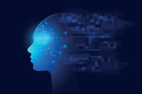 Artificial Intelligence and Digital Human Head Concept with Neural Network .. Stock Illustration