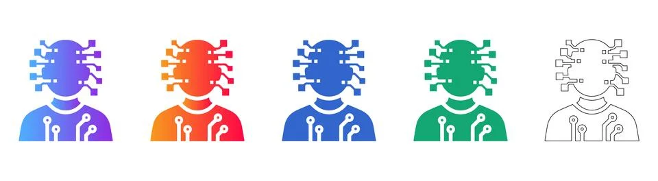 Artificial Intelligence and Digital Mind Icons Stock Illustration