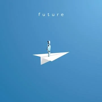 Artificial intelligence and future technology vector concept. Ai robot flying on Stock Illustration