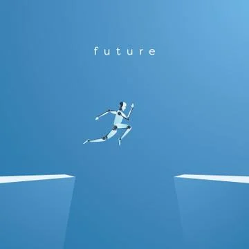 Artificial intelligence and future technology vector concept. Ai robot jumping Stock Illustration