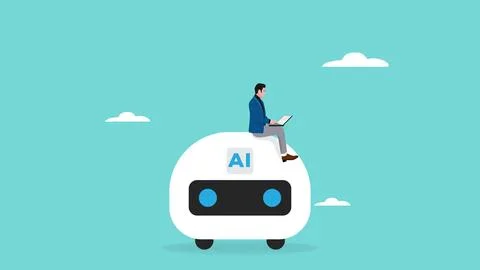 Artificial intelligence and the future of work illustration with businessma.. Stock Illustration