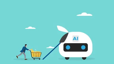 Artificial intelligence and the future of work illustration with a business.. Stockillustratie