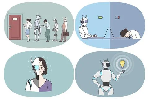 Artificial intelligence and futuristic technologies concept. Stock Illustration
