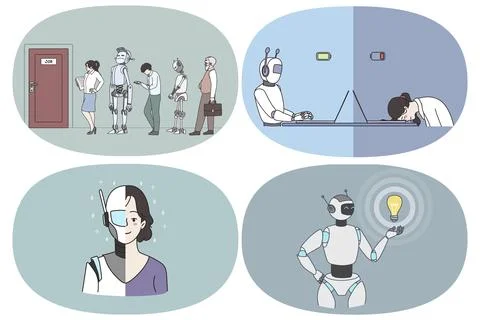 Artificial intelligence and futuristic technologies concept. Set of robots イラスト素材