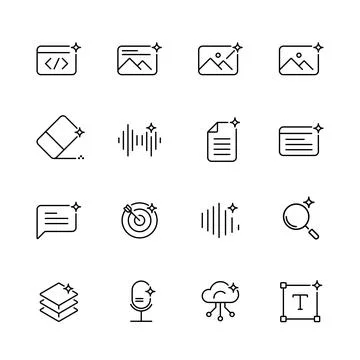 Artificial Intelligence and generative AI line icon set Stock Illustration