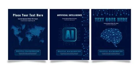 Artificial Intelligence and Global Technology Poster Set with World Map AI .. Stock Illustration