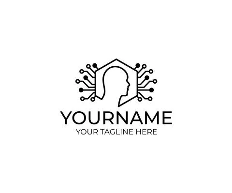 Artificial intelligence and the head of a man in a hexagon logo design Stock Illustration