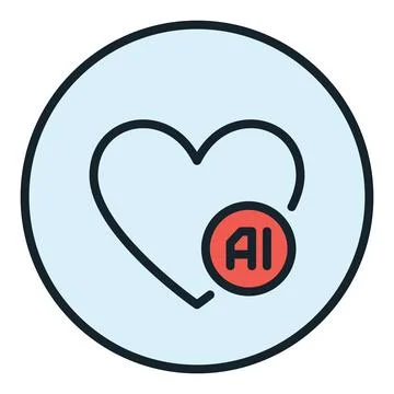 Artificial Intelligence and Heart sign vector I Love AI colored round icon .. Stock Illustration