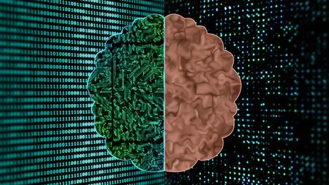 Artificial intelligence and human brain comparison illustration Stock Illustration