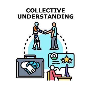 Artificial intelligence and human collaborating for collective understanding 스톡 일러스트