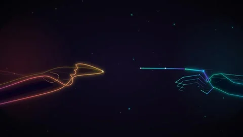 Artificial intelligence and human connection concept, two glowing digital hands 스톡 동영상 341364796