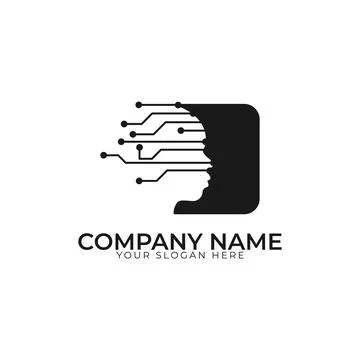 Artificial intelligence and human face logo template. Circuits electronics gr Stock Illustration