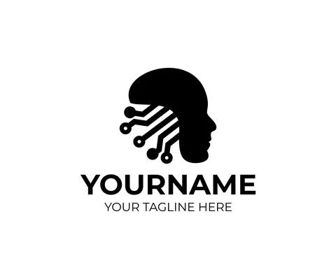 Artificial intelligence and human head, logo design Stock Illustration