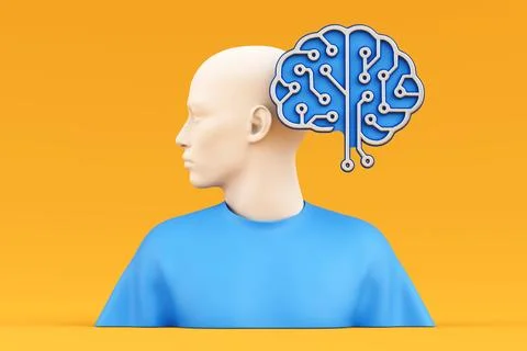 Artificial Intelligence And Human Integration Concept. Human Bust With Circ.. Stockillustratie