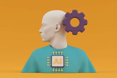 Artificial Intelligence And Human Integration Concept. Stylized Human Head .. イラスト素材
