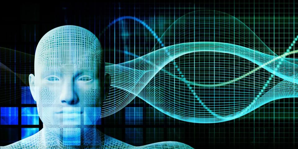 Artificial Intelligence and Human Technology Future Concept Illustrazione stock