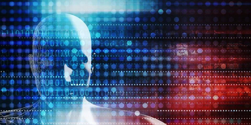 Artificial Intelligence and Human Technology Future Concept Stock Illustration