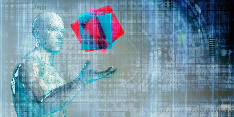 Artificial Intelligence and Human Technology Future Concept Stock Illustration