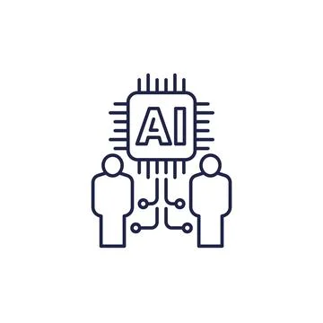 Artificial Intelligence and humans line icon Stock Illustration