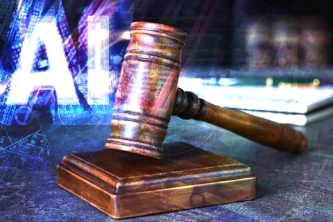 Artificial intelligence and law. AI abbreviation and judge's gavel Stock Photos