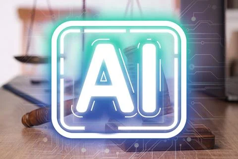 Artificial intelligence and law. AI abbreviation and judge's gavel Stock Photos
