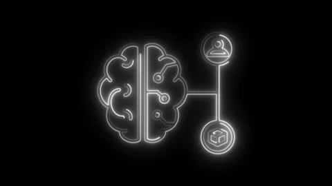 Artificial intelligence and machine learning neon glowing icons on black ba.. Video stock 308190617