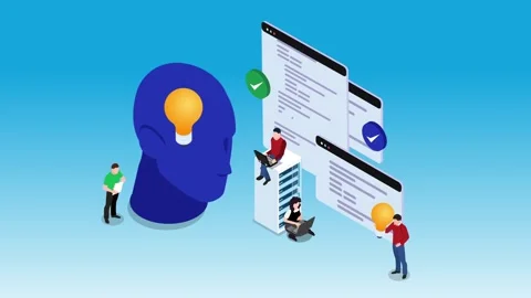 Artificial intelligence and machine learning concept with programming team,.. Stock Footage 337945052