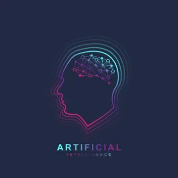 Artificial Intelligence and Machine Learning Logo Concept. Human head outline Stock Illustration