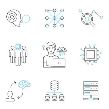 Artificial intelligence and machine learning set of vector icons イラスト素材