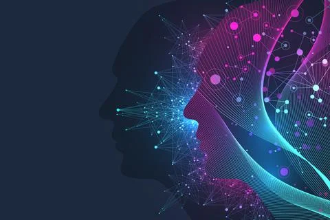 Artificial Intelligence and Machine Learning illustration Concept. Human head Stock Illustration