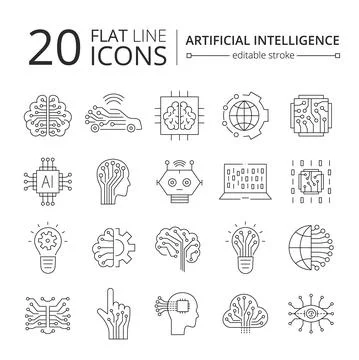 Artificial intelligence and machine learning line icon イラスト素材