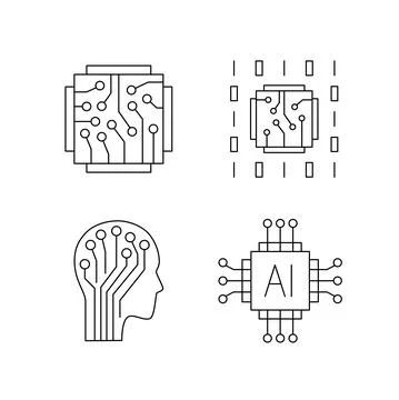 Artificial intelligence and machine learning line icon Stockillustratie