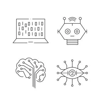 Artificial intelligence and machine learning line icon Stockillustratie
