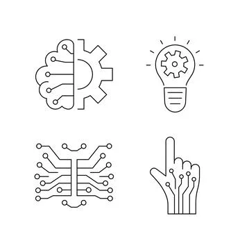 Artificial intelligence and machine learning line icon イラスト素材