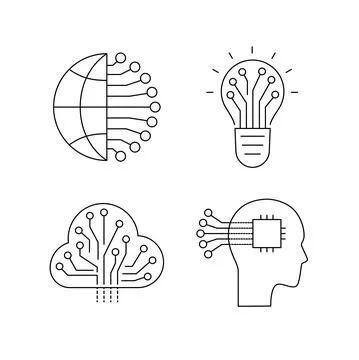 Artificial intelligence and machine learning line icon 스톡 일러스트