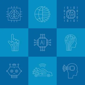 Artificial intelligence and machine learning line icon 스톡 일러스트