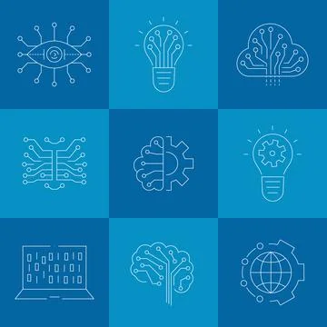 Artificial intelligence and machine learning line icon イラスト素材