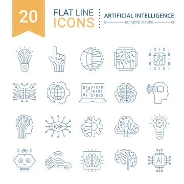 Artificial intelligence and machine learning line icon Stock Illustration