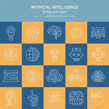 Artificial intelligence and machine learning line icon 스톡 일러스트