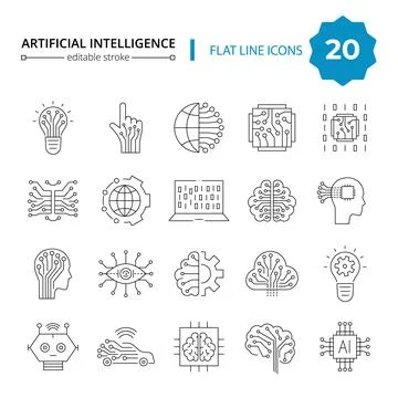 Artificial intelligence and machine learning line icon イラスト素材