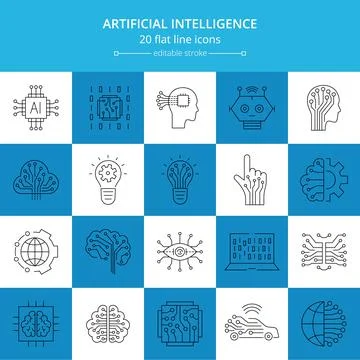 Artificial intelligence and machine learning line icon Stock Illustration